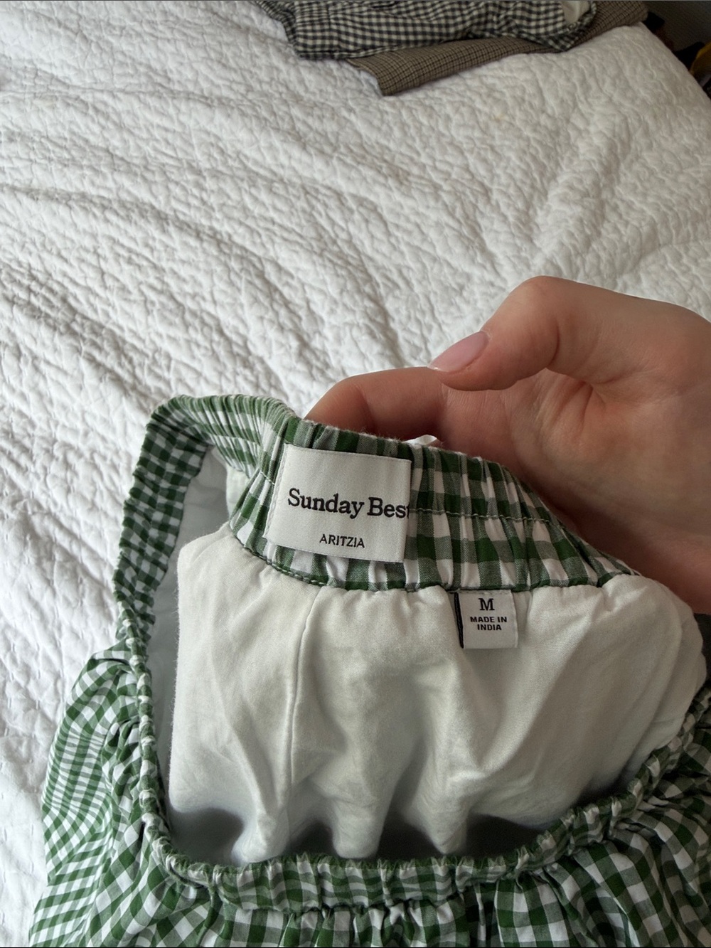 Aritzia Green and White Gingham Drawstring Shorts - Picture 2 of 2